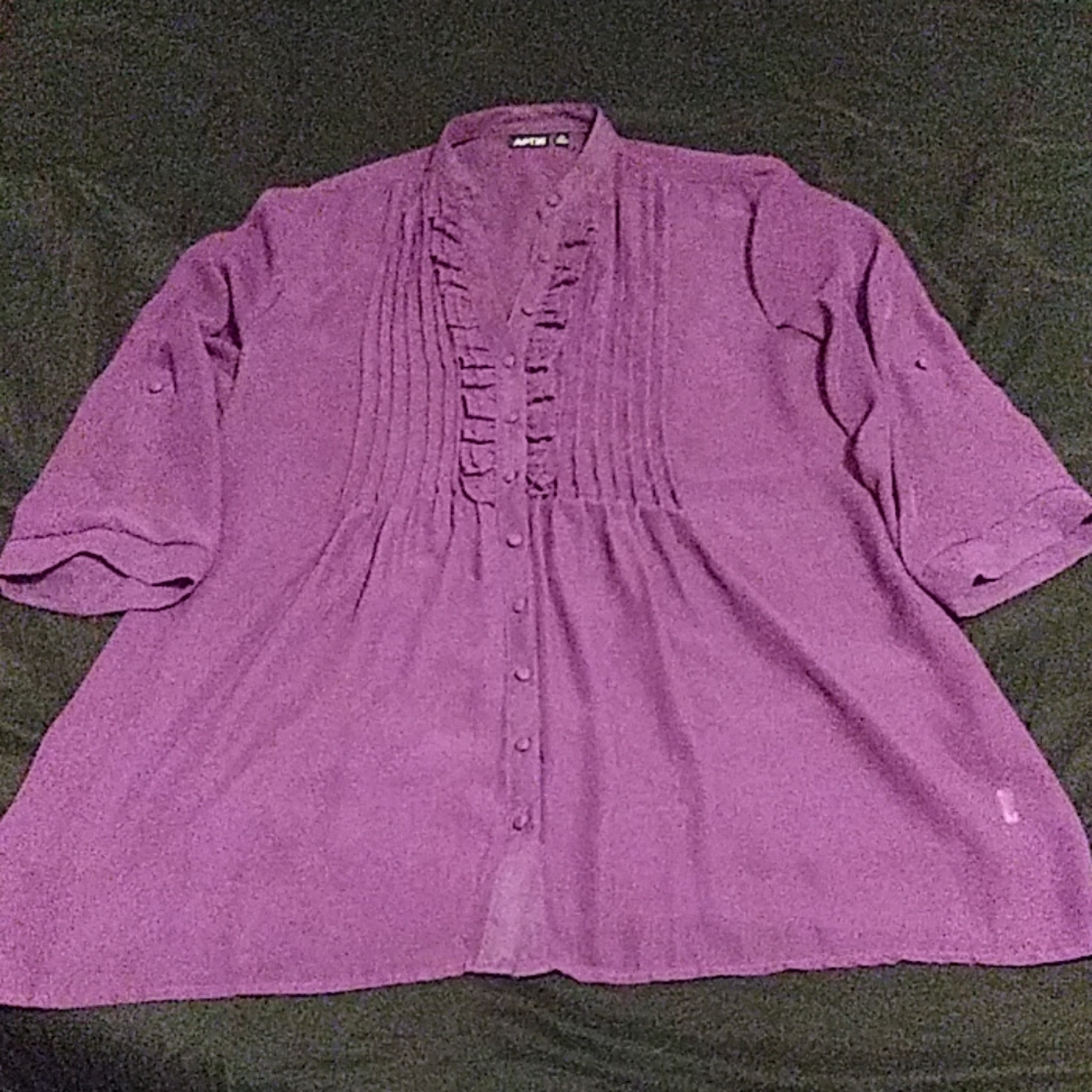Apt 9 Sheer 3/4 Sleeve Purple Button Down Shirt XL